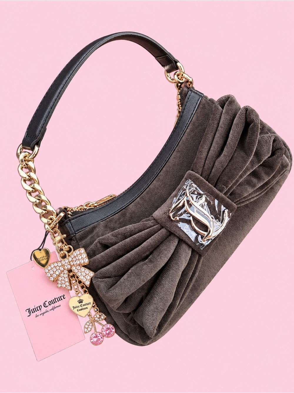 Juicy Couture Dark Brown Suede Bow Shoulder Bag